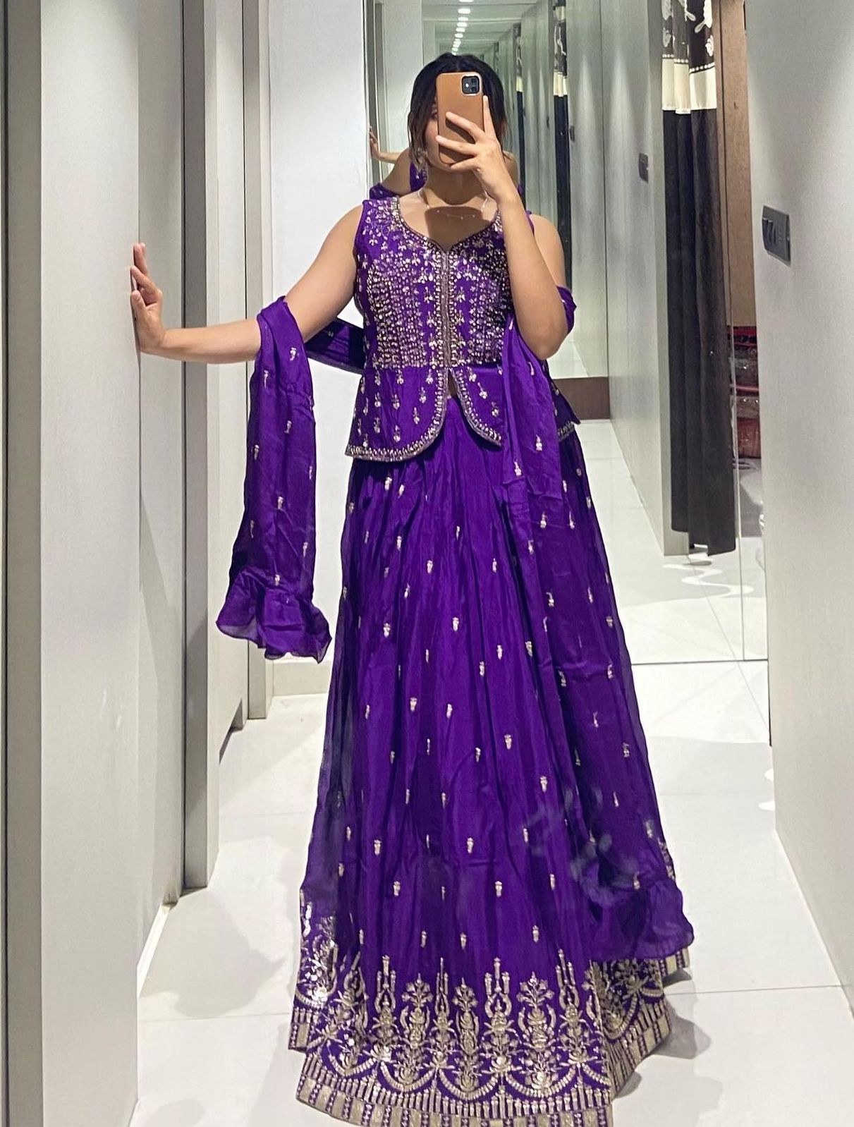 Purple Wedding Wear Lehenga With Fancy Crop Top Amrutamfab