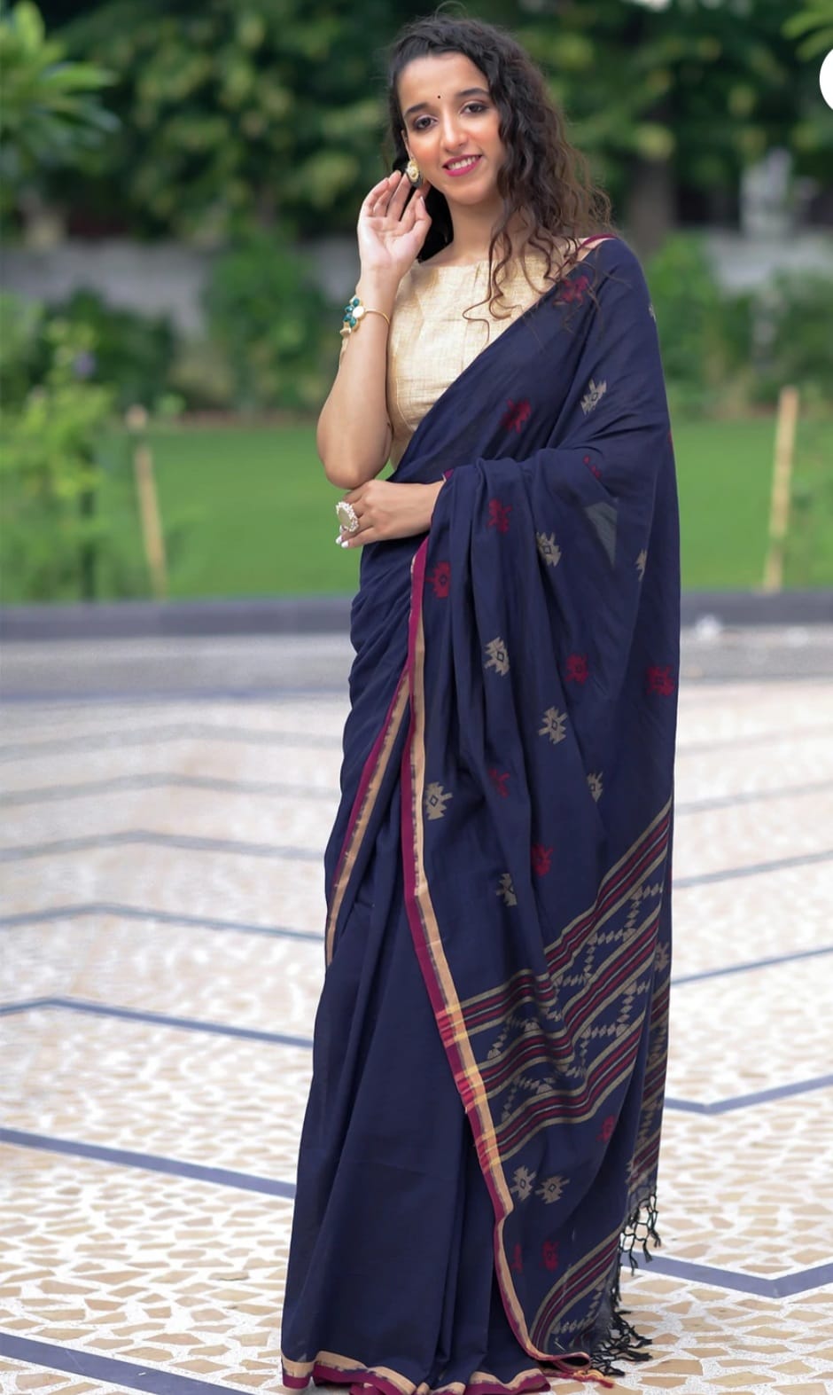 Navy blue cotton sarees best sale