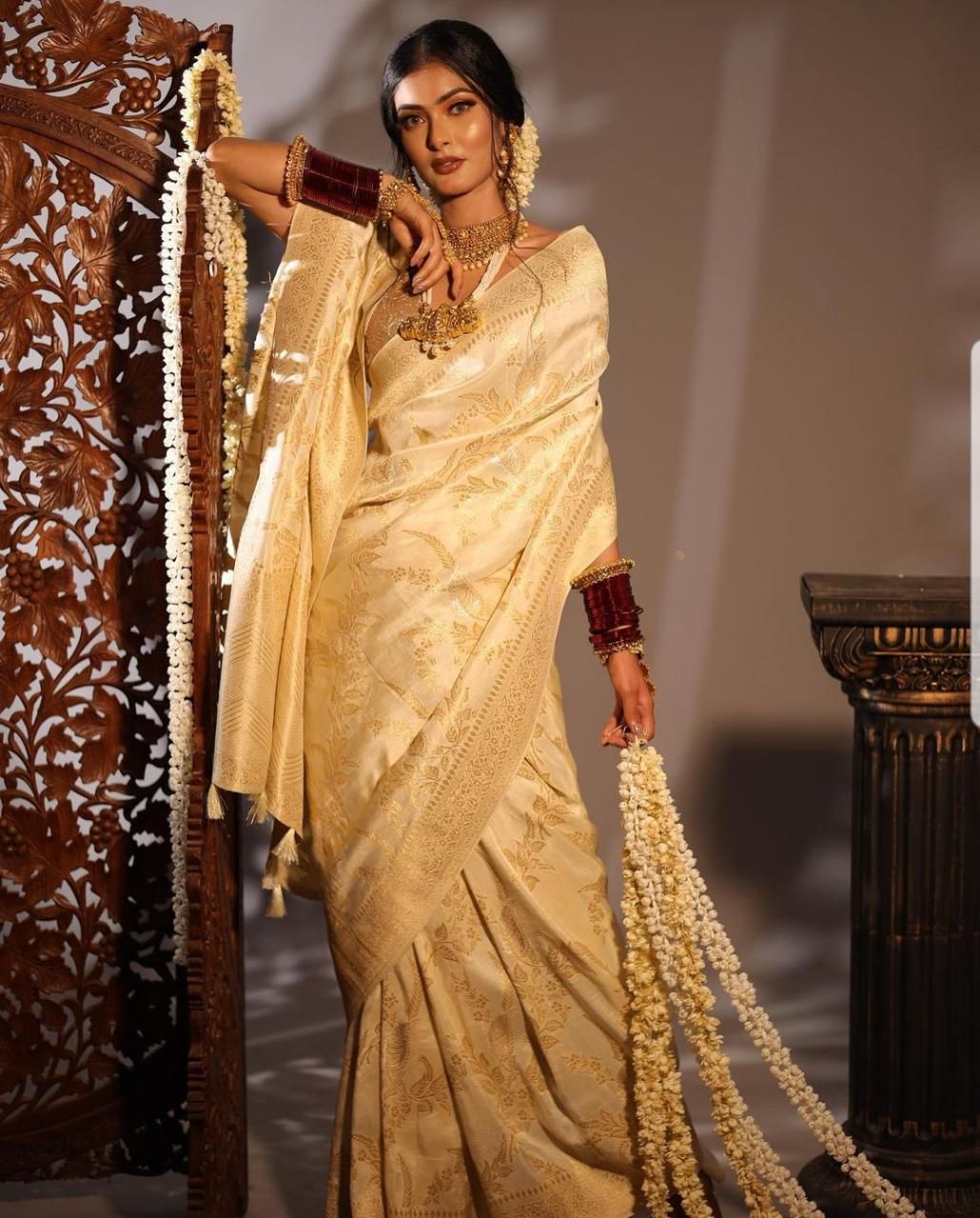 Off white 2024 color silk sarees