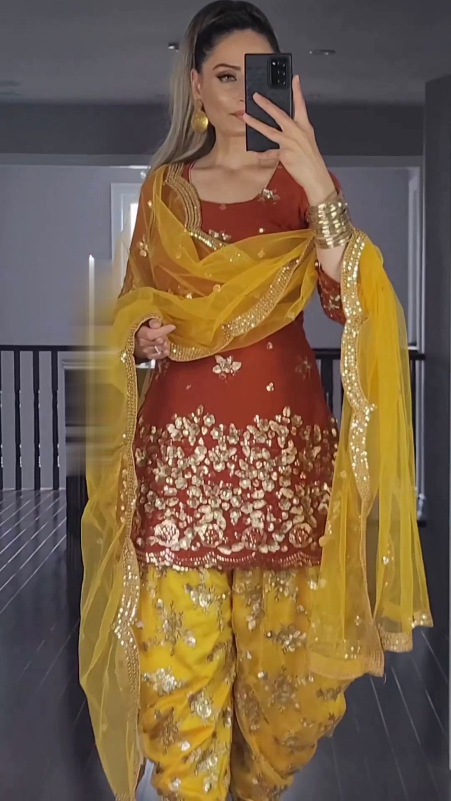 Yellow and best sale red punjabi suit