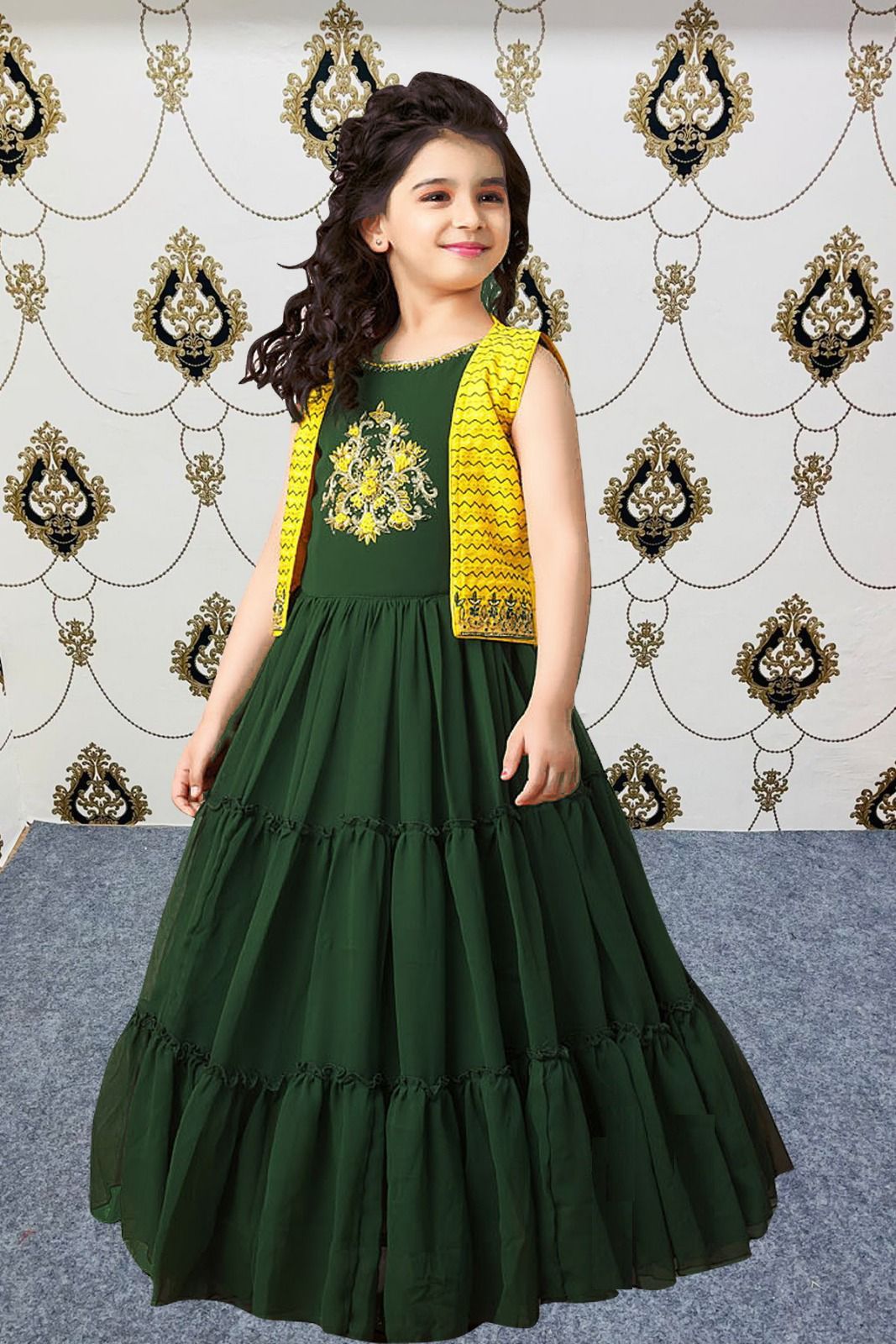 Green colour dress for kids best sale