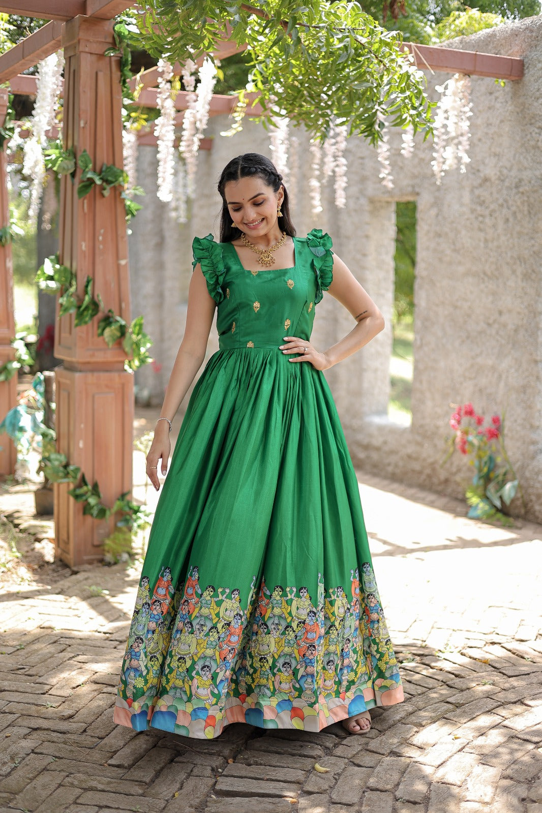 Green color outlet gown