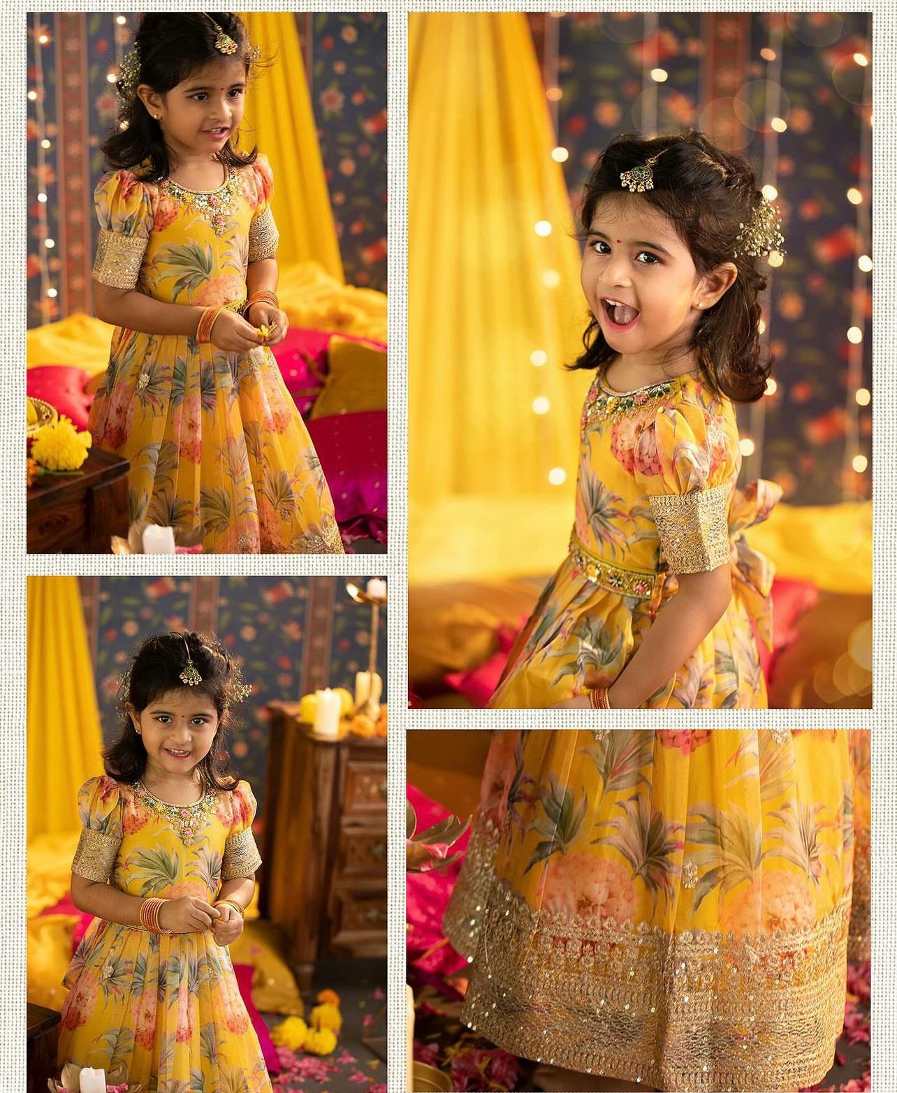 Good Looking Digital Print Work Yellow Color Baby Girl Gown Amrutamfab