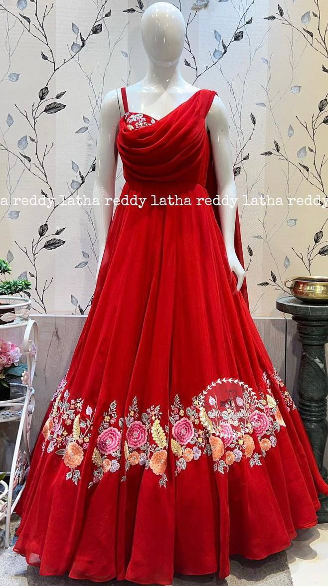 Red colour store gown party wear