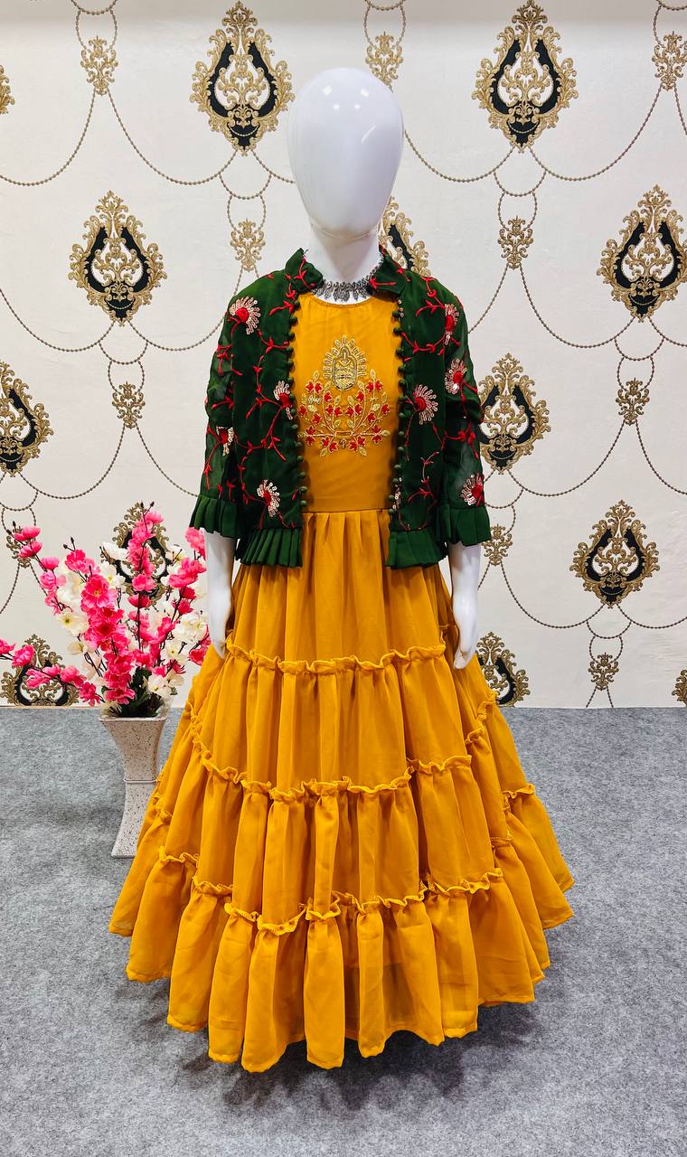 Yellow Color Designer Jacket Gown