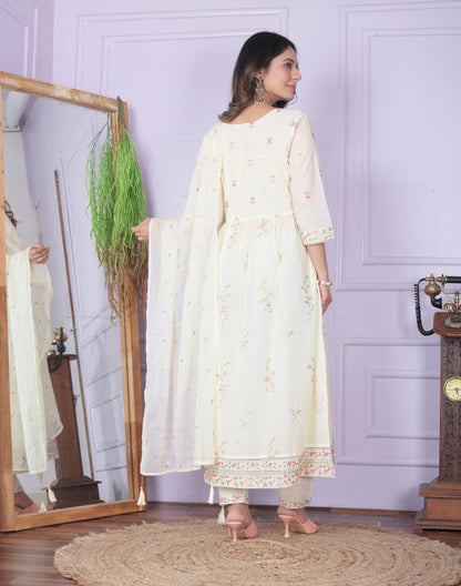 Classic Off White Color Embroidery Work Flair Kurta Set