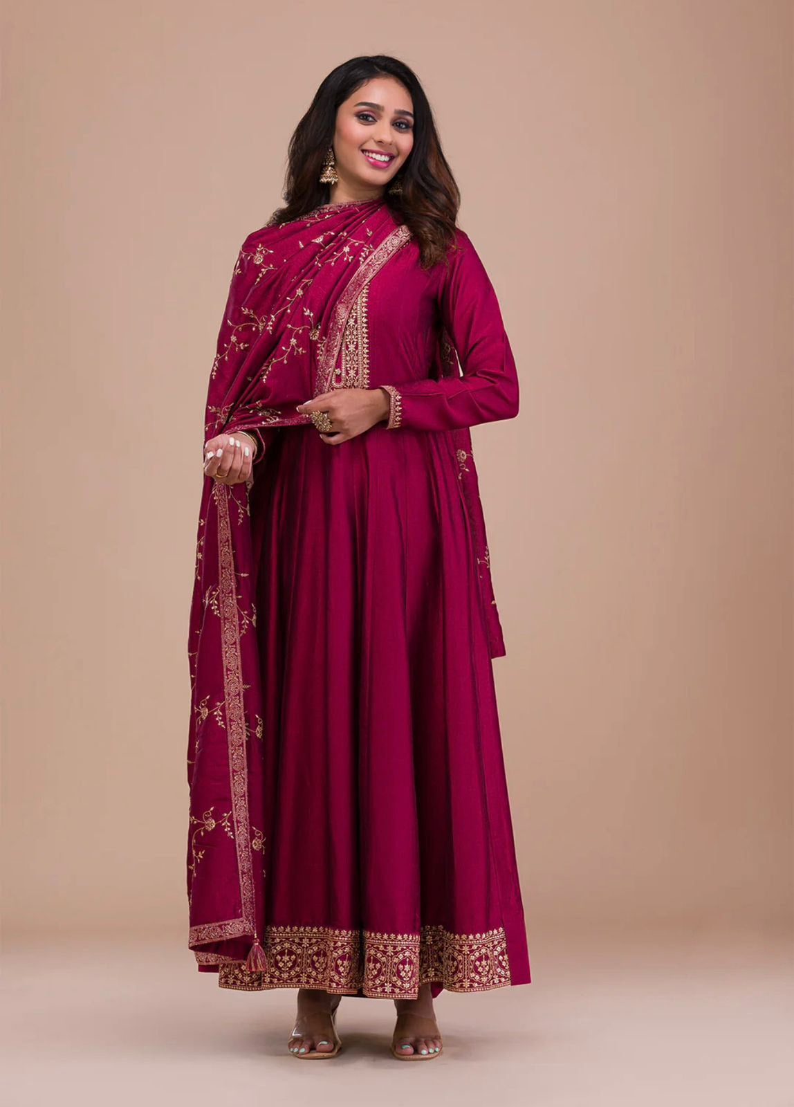 Luxuriant Pink Color Embroidery Sequence Work Gown