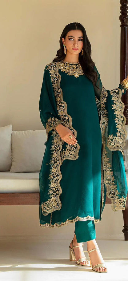 Fancy Embroidery Sequence Work Teal Blue Salwar Suit