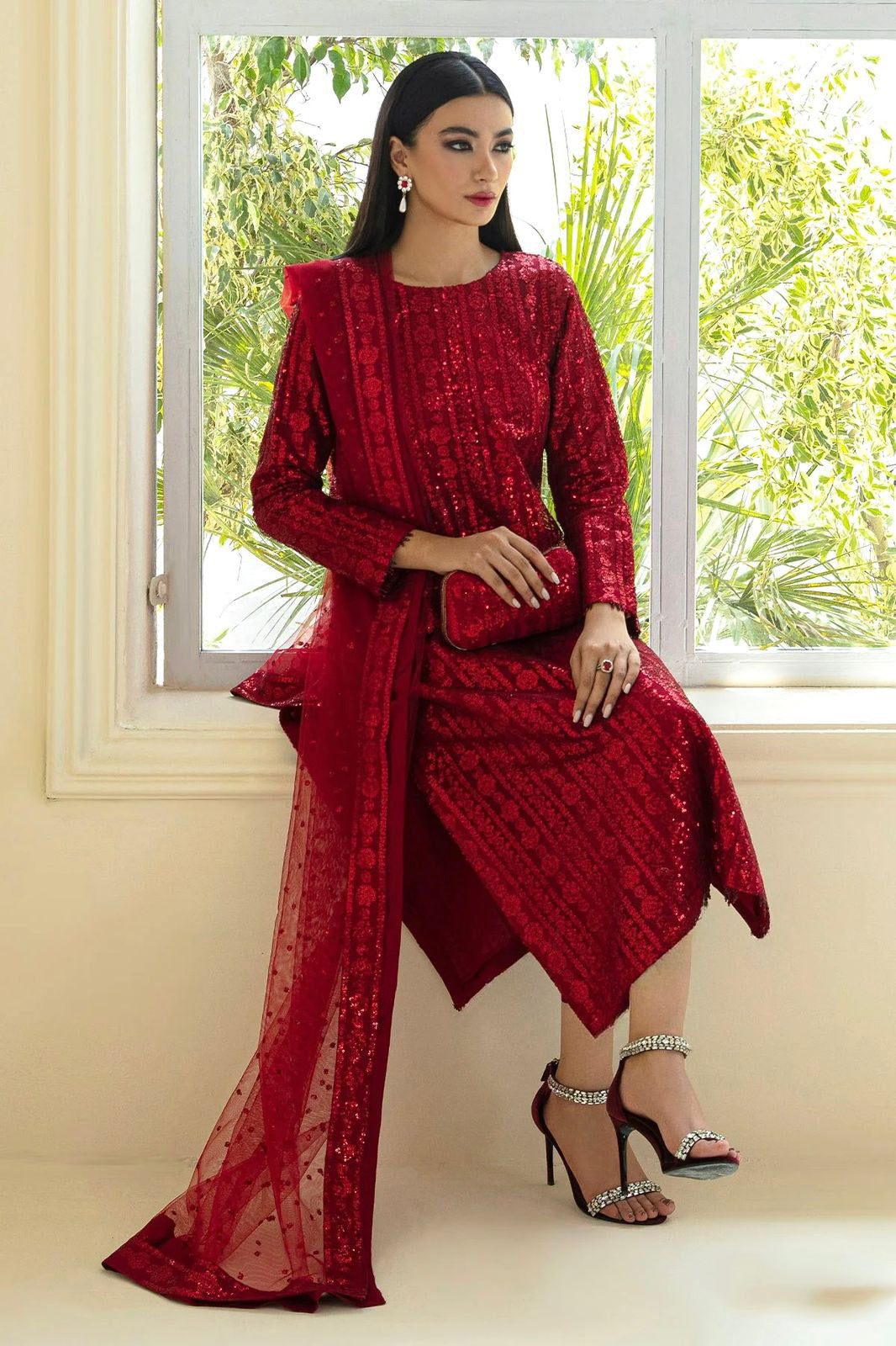 Embellished Sequence Work Maroon Color Salwar Suit