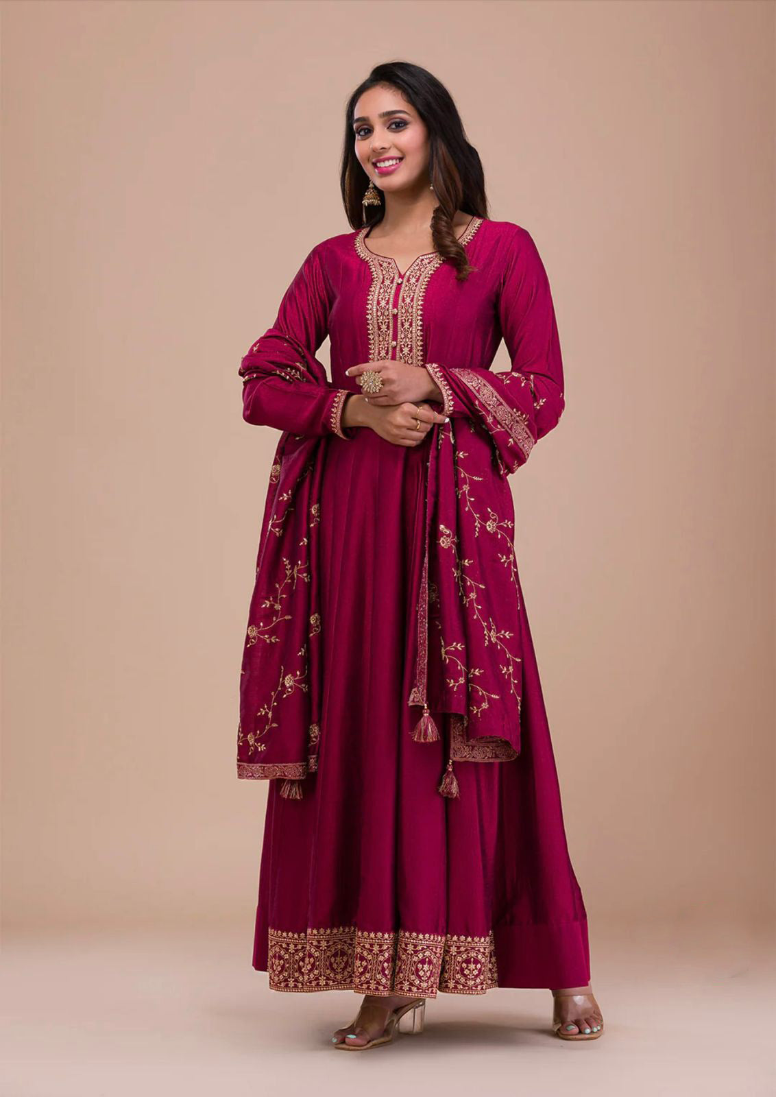 Luxuriant Pink Color Embroidery Sequence Work Gown