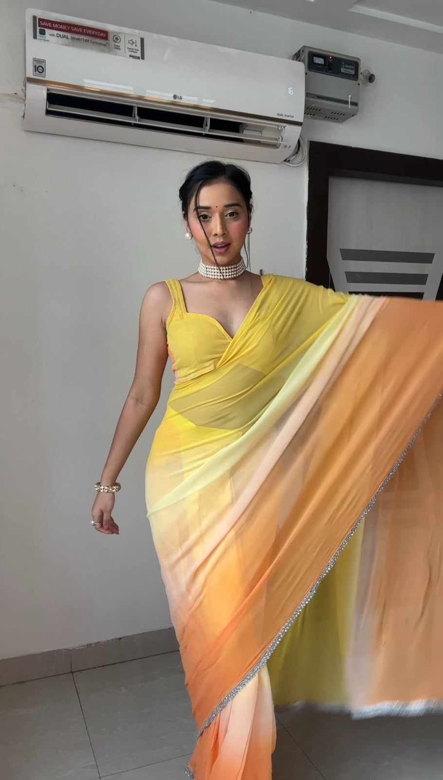 Function Wear Ready To Wear Yellow Color Saree