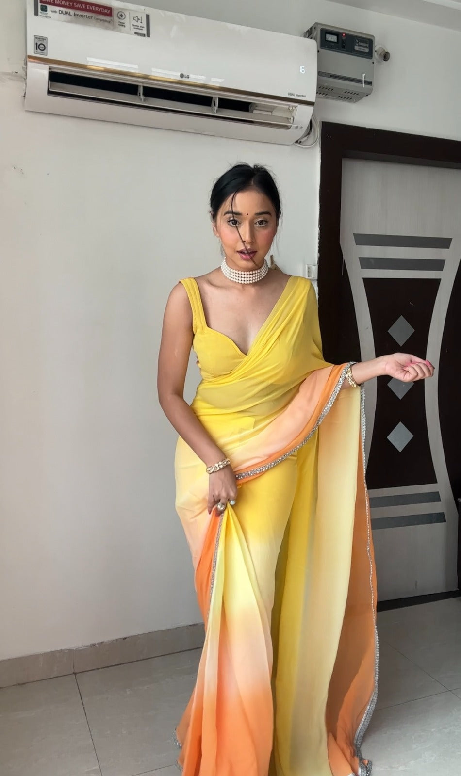 Function Wear Ready To Wear Yellow Color Saree