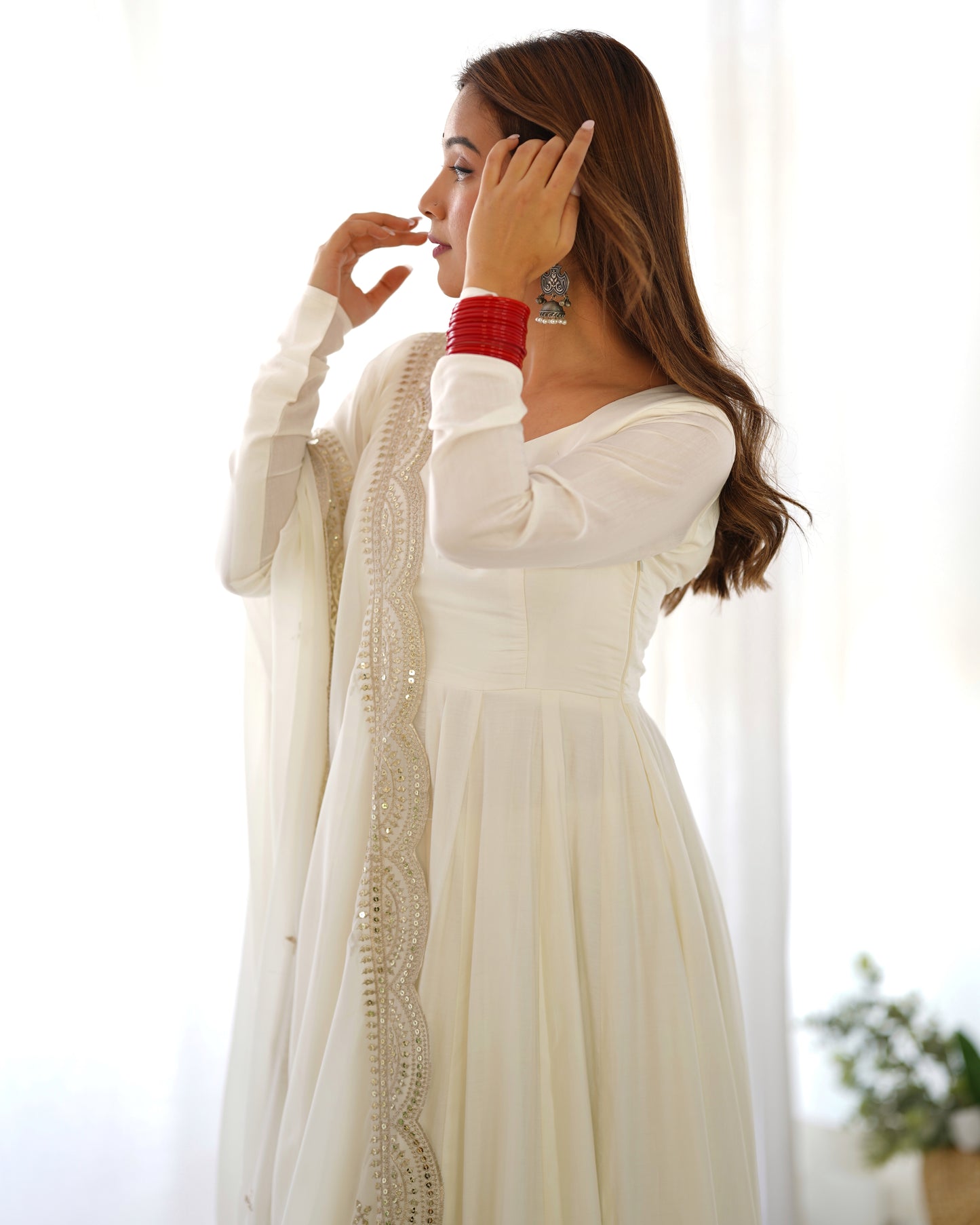 Fabulous White Color Romansilk  Chanderi Gown