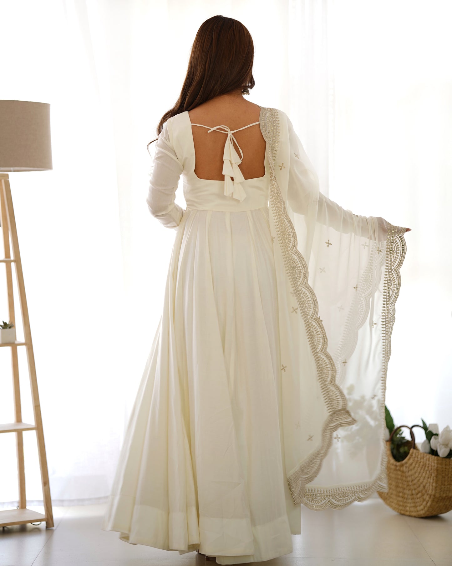 Fabulous White Color Romansilk  Chanderi Gown