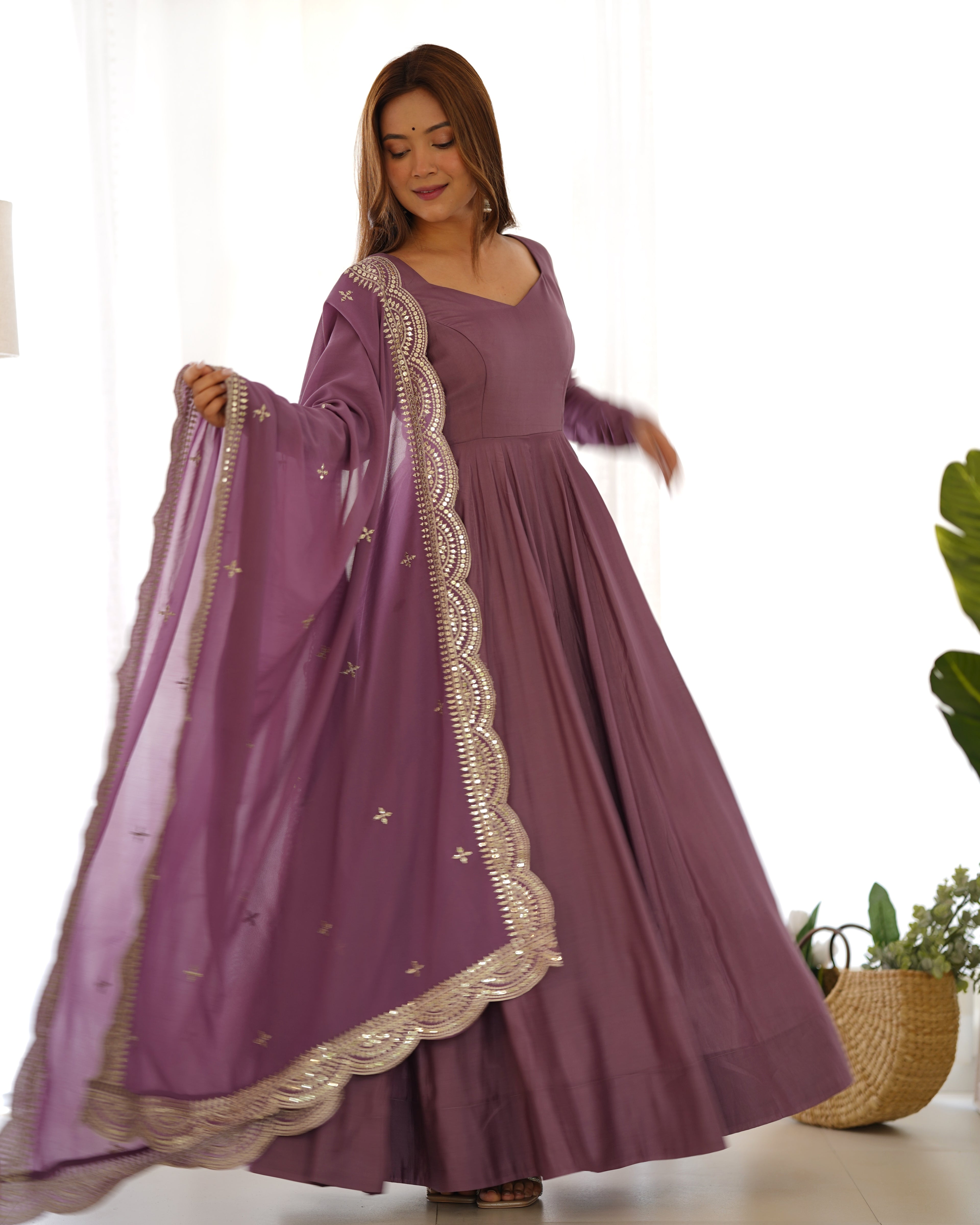 Fabulous Dusty Pink Color Romansilk  Chanderi Gown