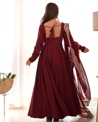 Fabulous Maroon Color Romansilk  Chanderi Gown