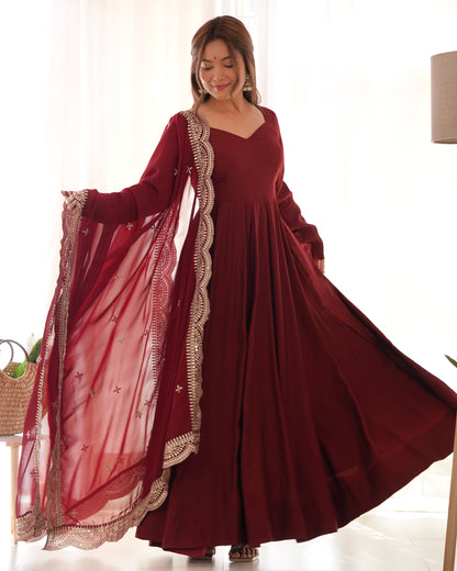 Fabulous Maroon Color Romansilk  Chanderi Gown