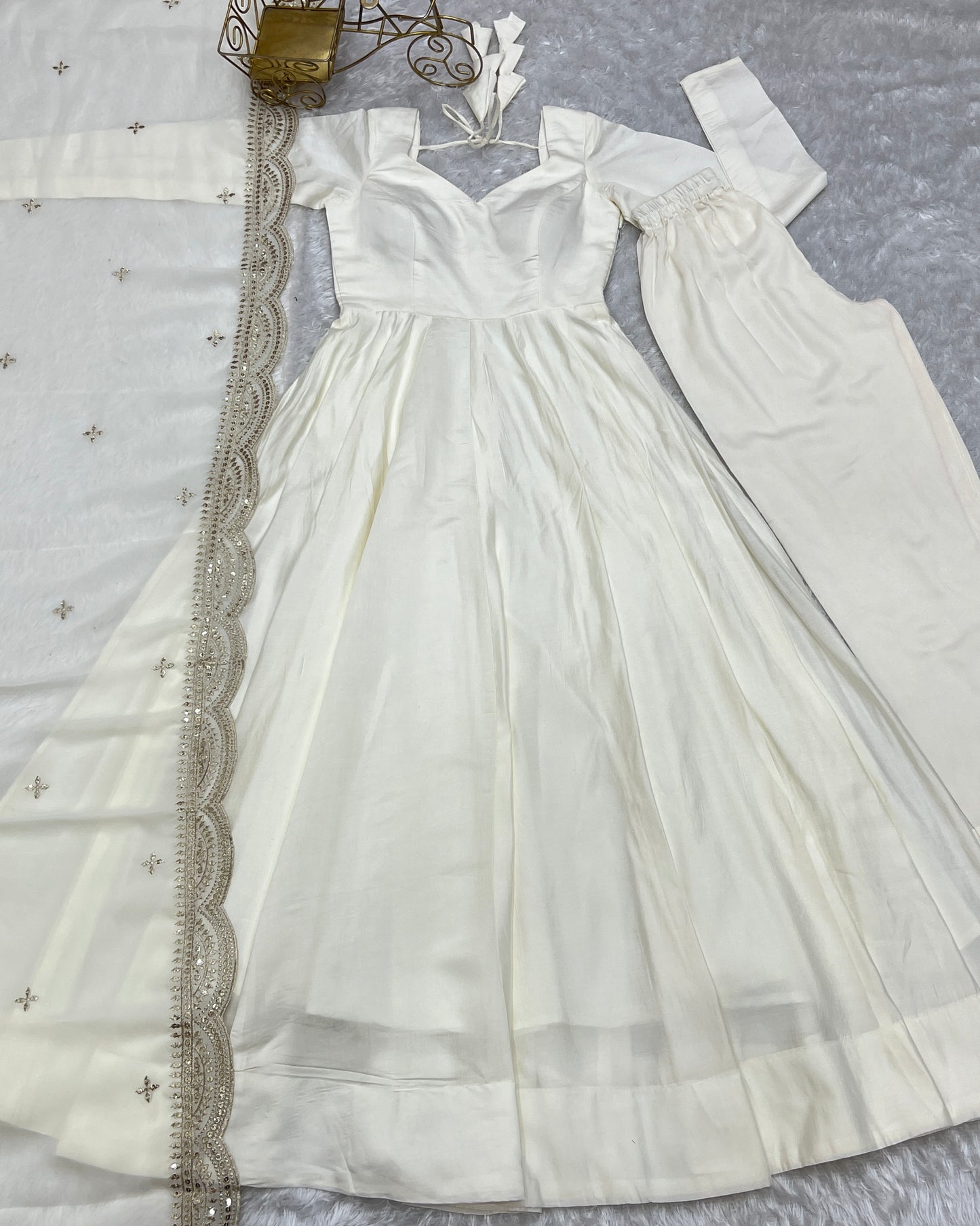 Fabulous White Color Romansilk  Chanderi Gown