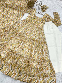 Zigzag Print Cream Color Anarkali Suit