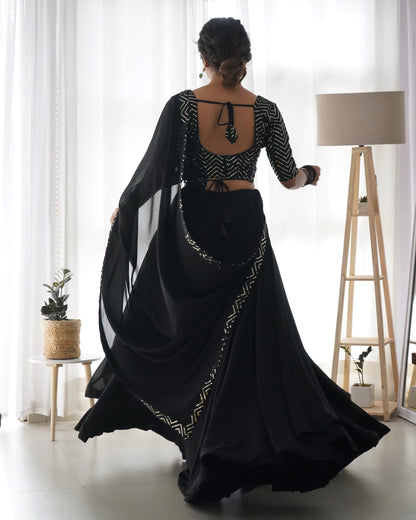 Party Wear Black Plain Lehenga With Work Blouse