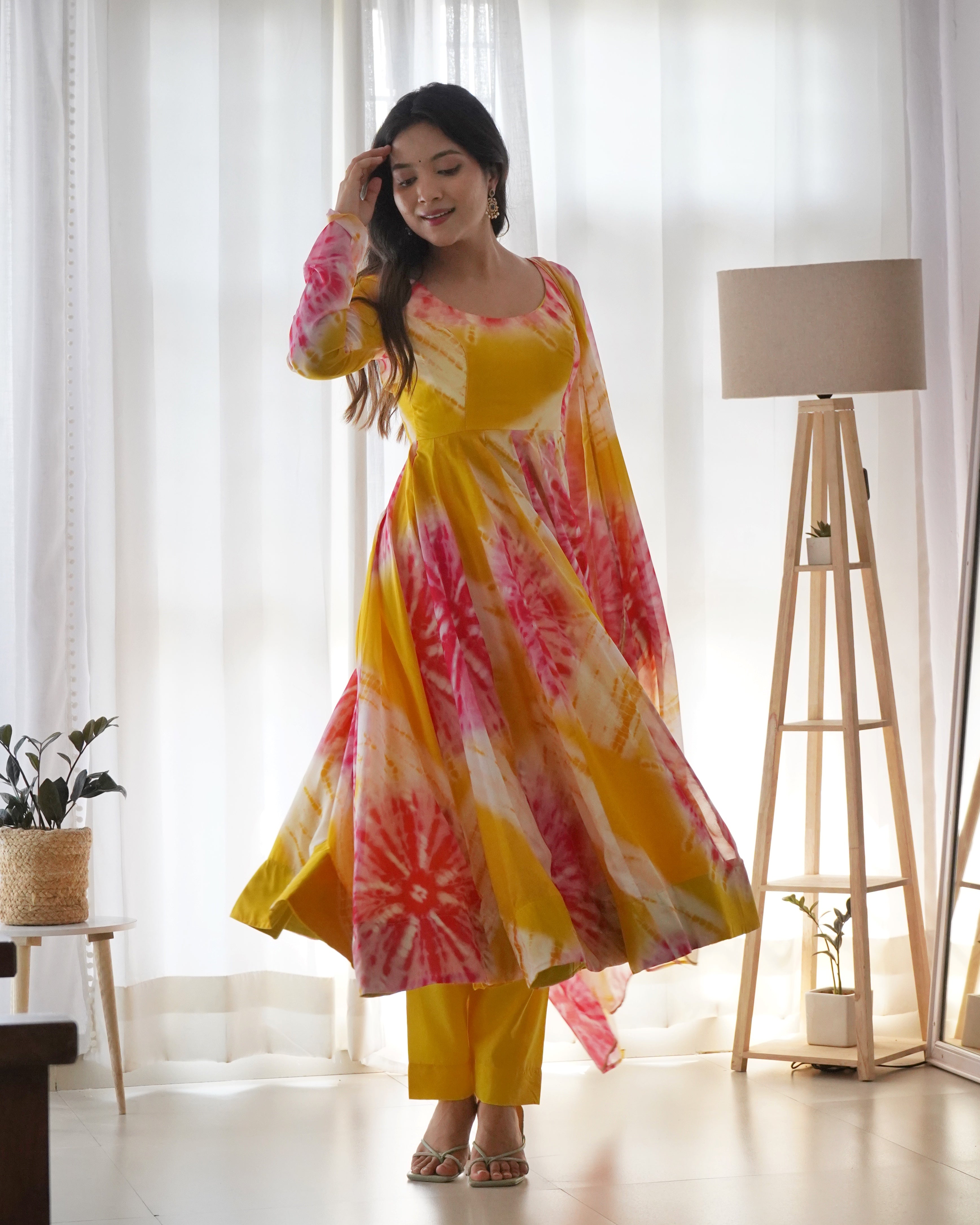 Organza Multi Print Yellow Color Demanding Suit