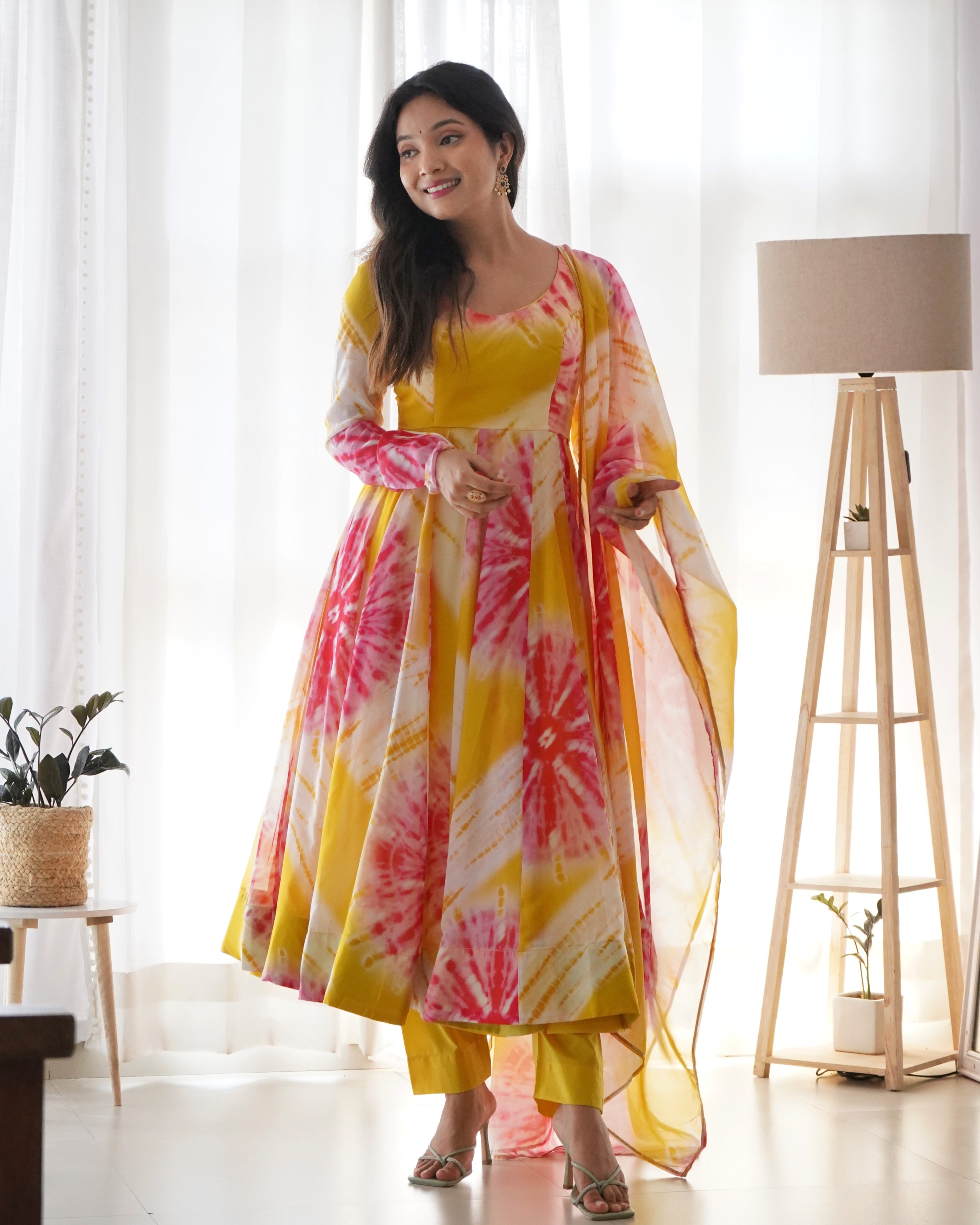 Organza Multi Print Yellow Color Demanding Suit