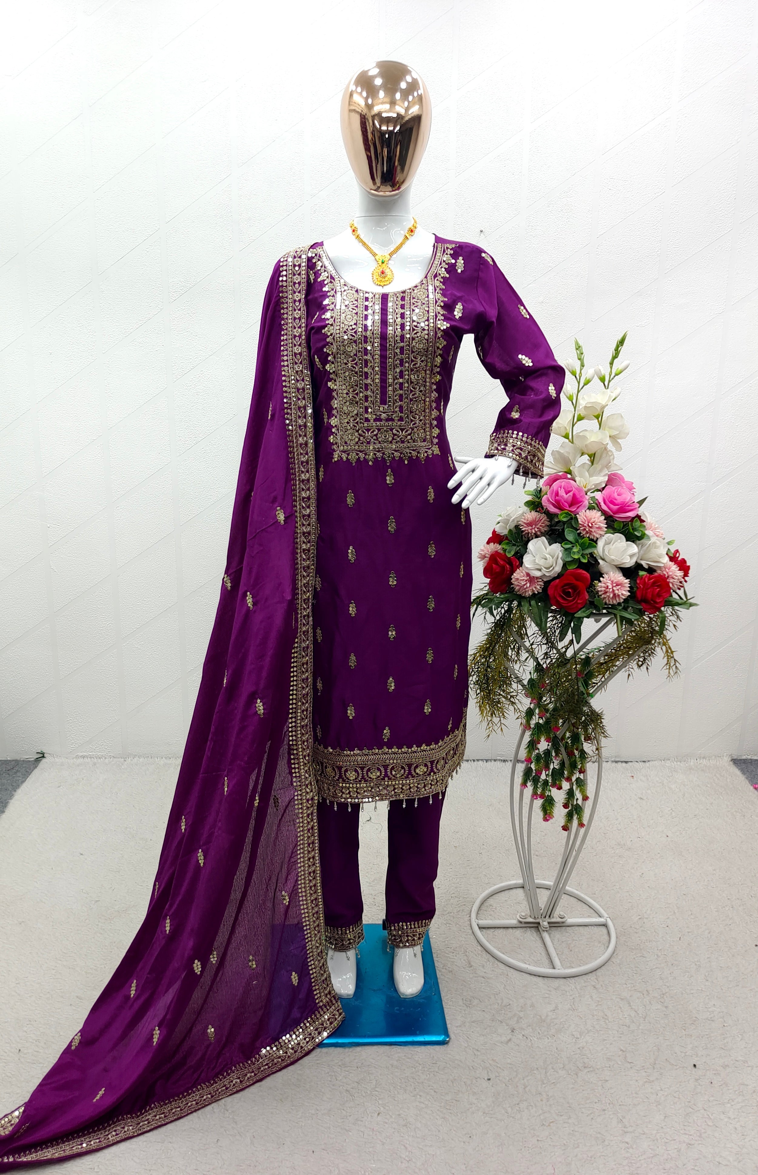 Fabulous Purple Color Embroidery Work Salwar Suit