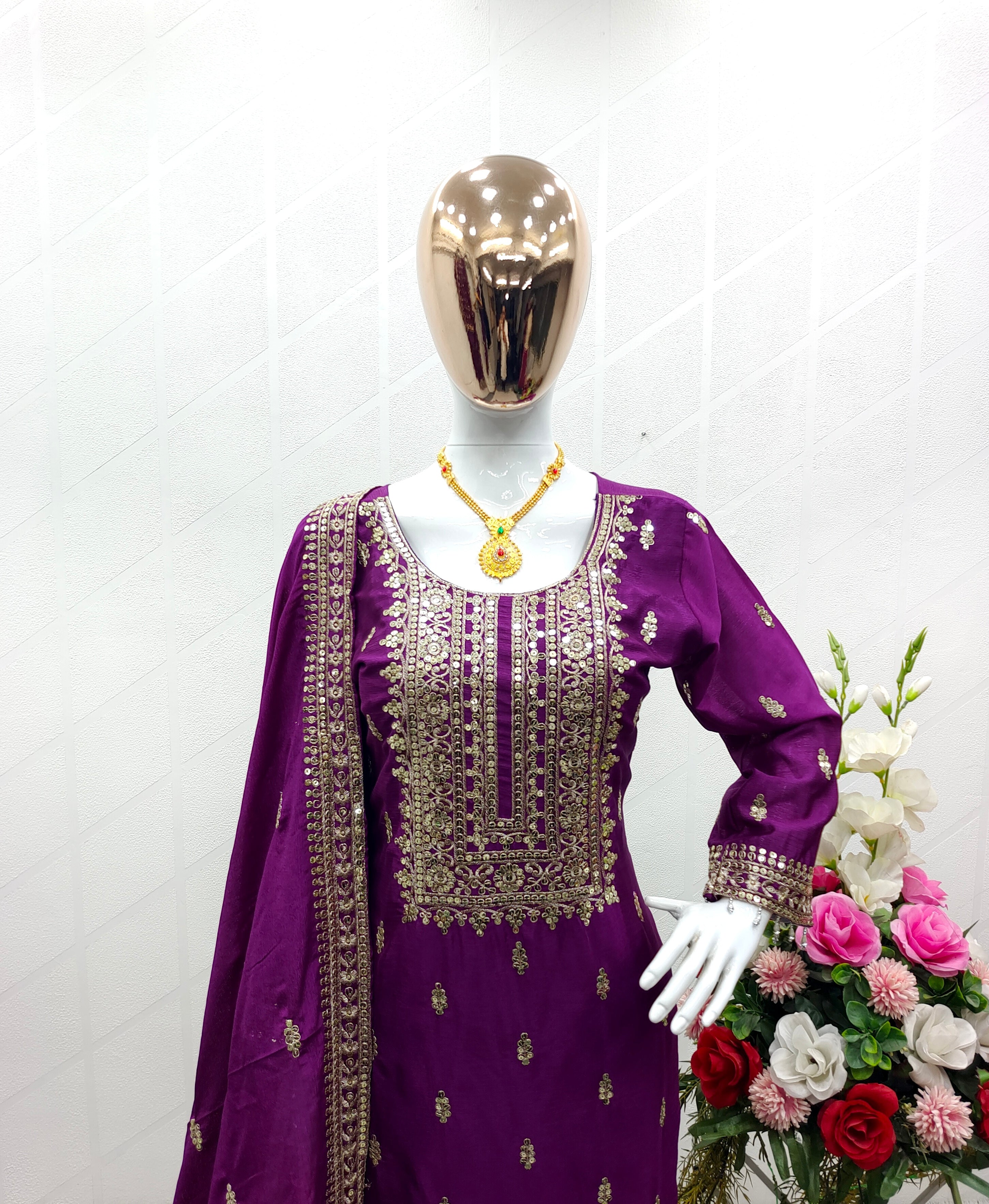 Fabulous Purple Color Embroidery Work Salwar Suit