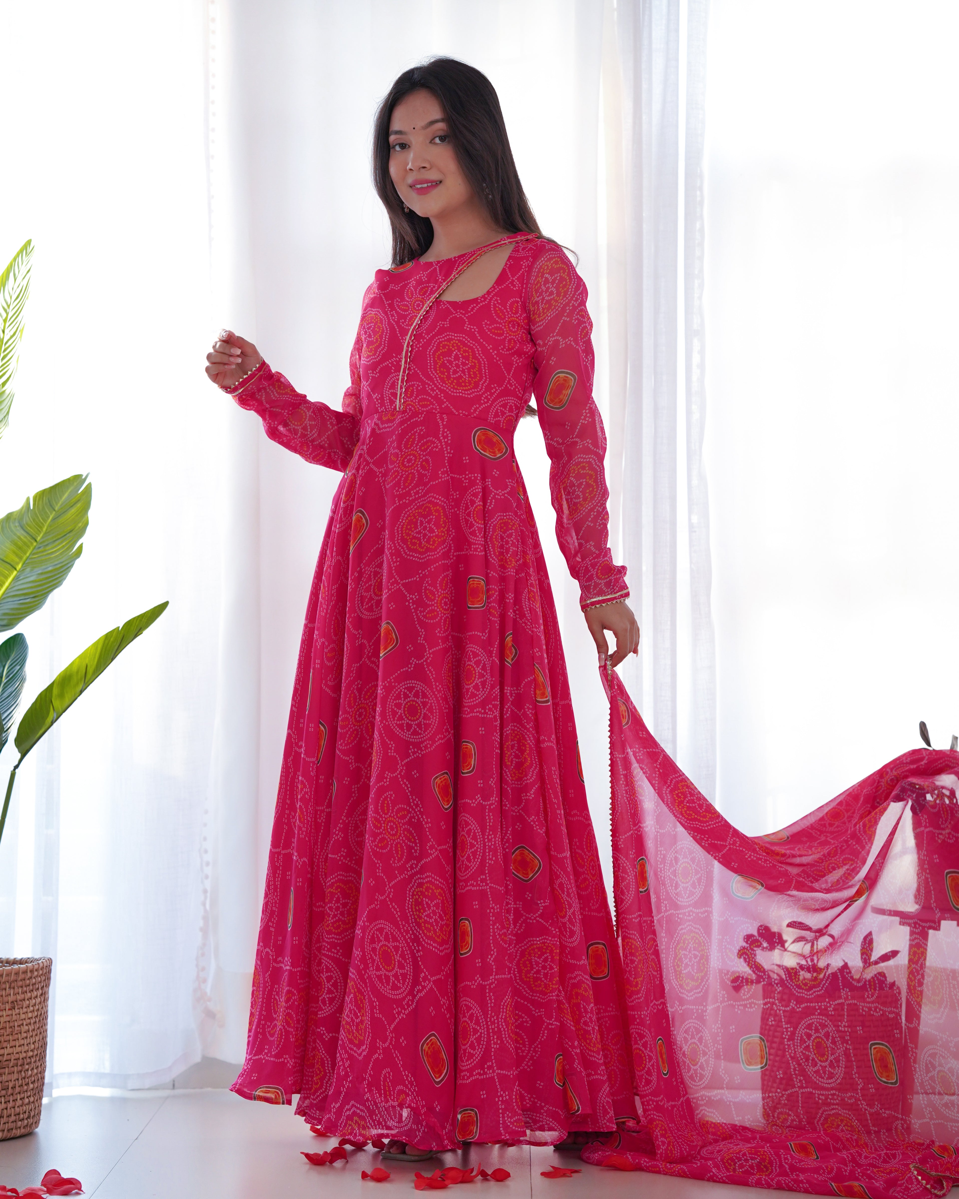 Beautiful Neck Pattern Pink Color Anarkali Suit