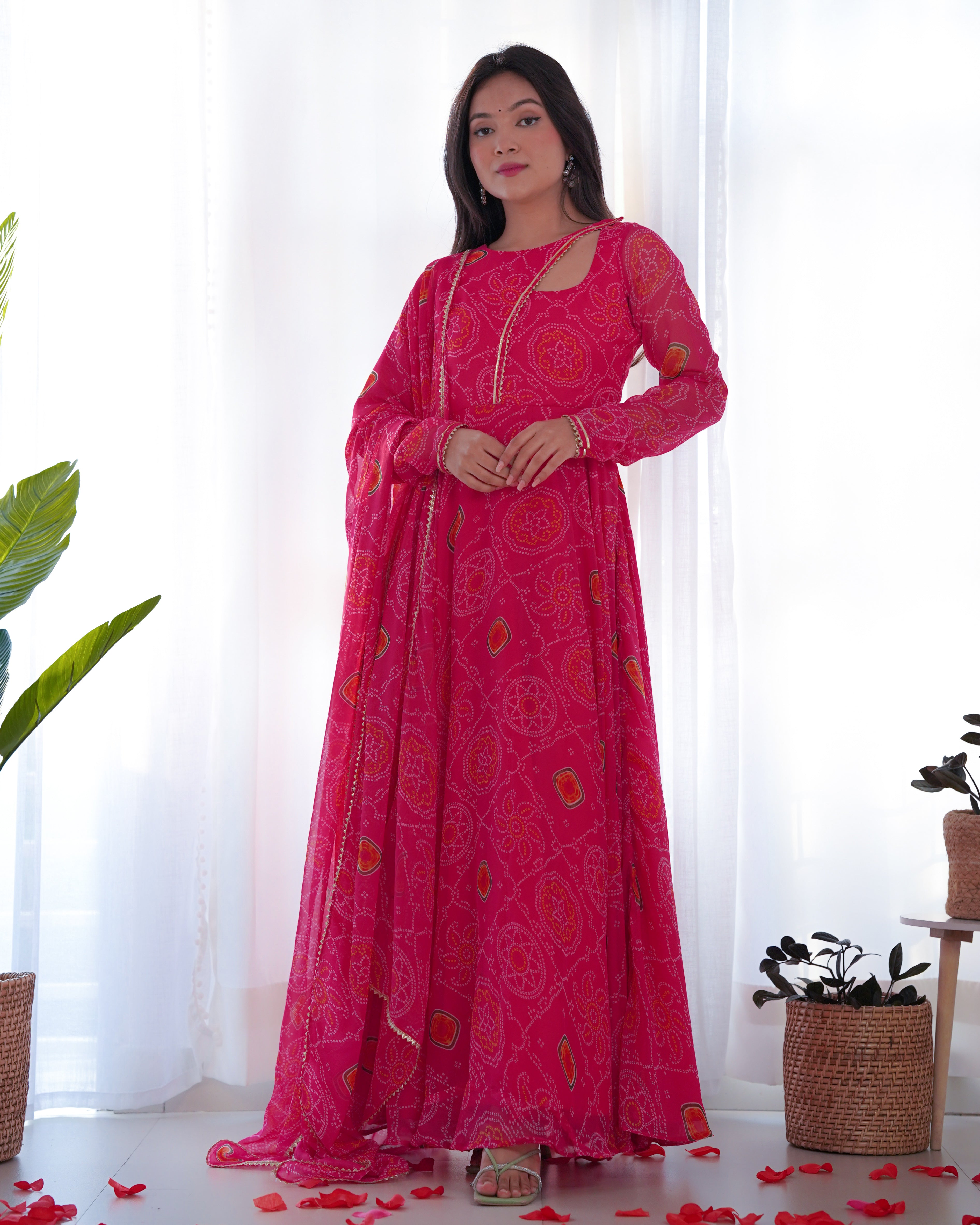 Beautiful Neck Pattern Pink Color Anarkali Suit