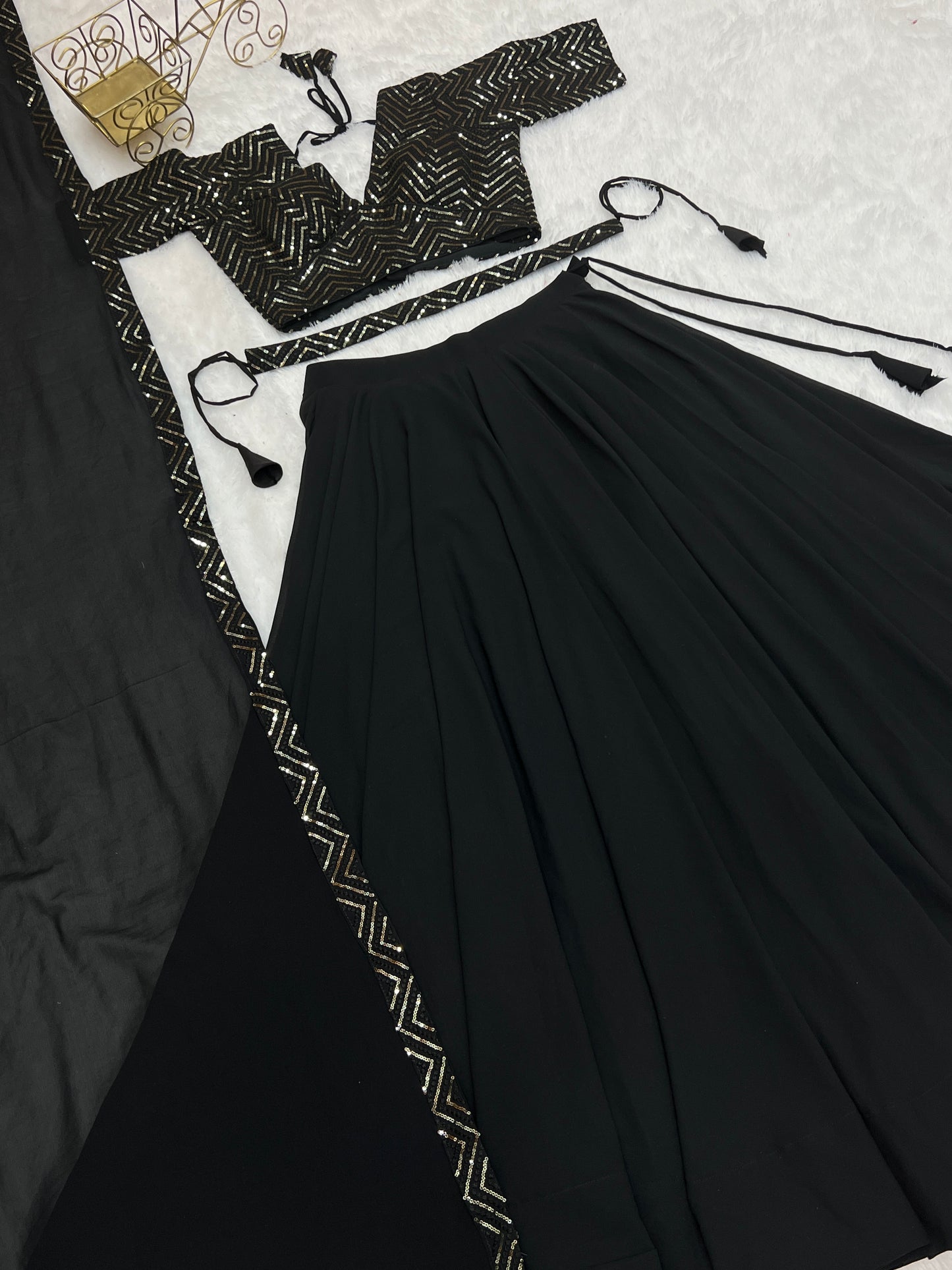 Party Wear Black Plain Lehenga With Work Blouse