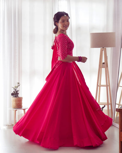 Party Wear Pink Plain Lehenga With Work Blouse