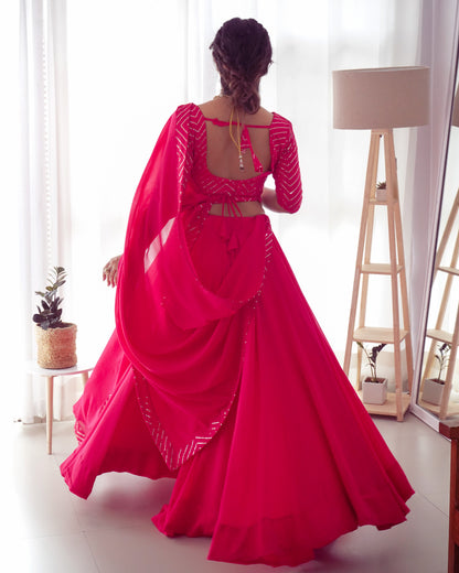 Party Wear Pink Plain Lehenga With Work Blouse