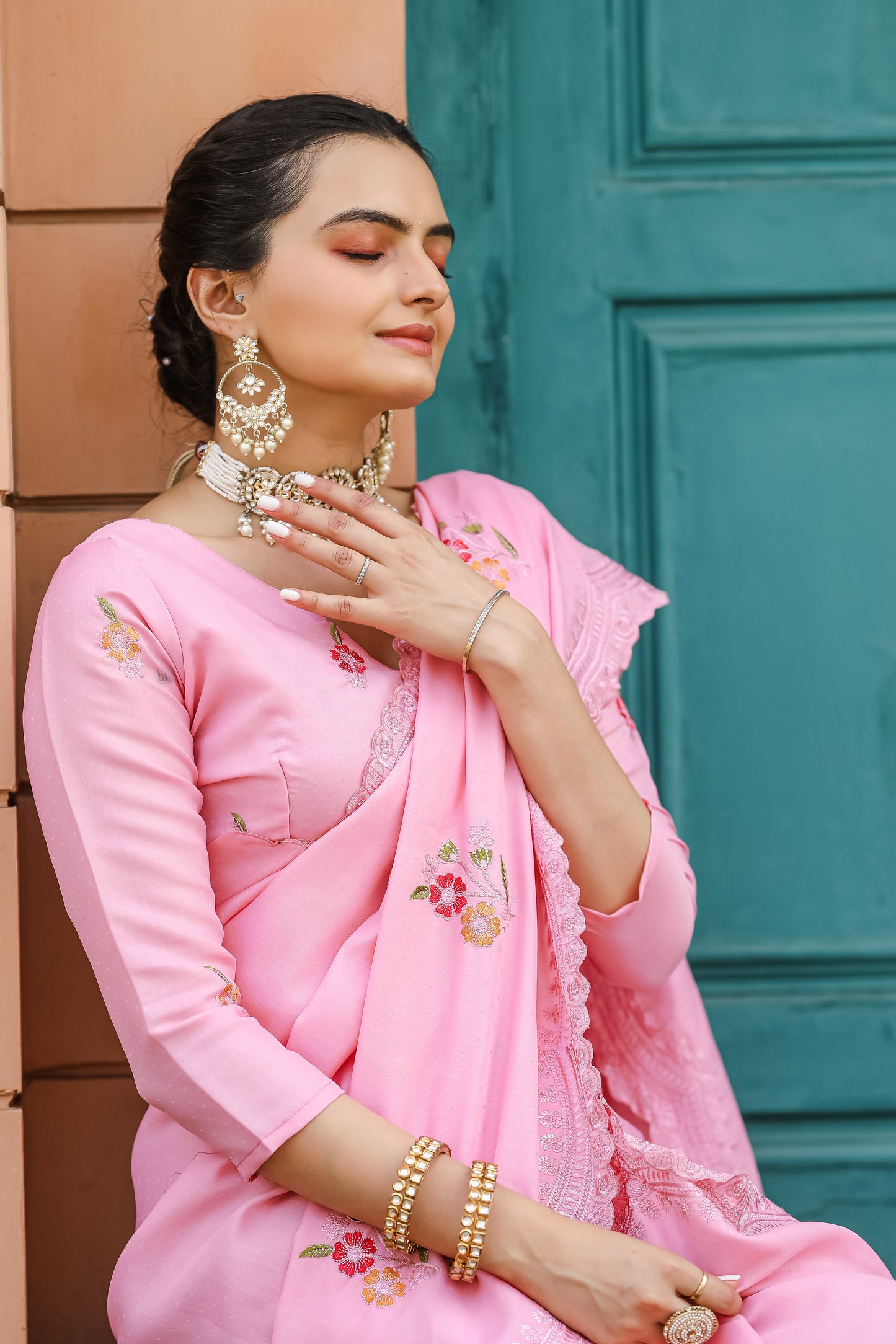 Luxuriant Light Pink Color Embroidery Cutwork Saree