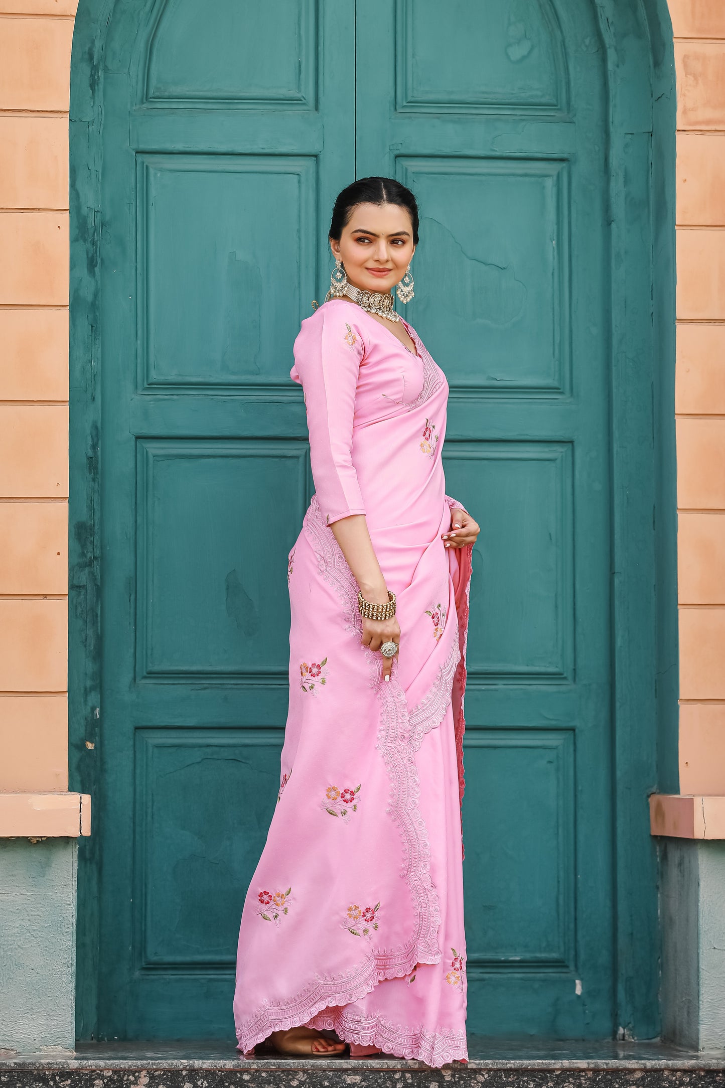 Luxuriant Light Pink Color Embroidery Cutwork Saree