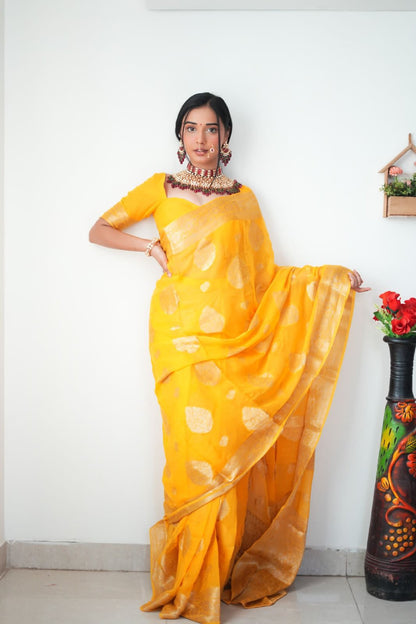 Haldi Wear Yellow Color Ready To Wear Saree