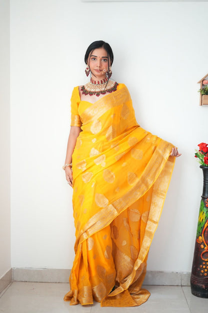 Haldi Wear Yellow Color Ready To Wear Saree