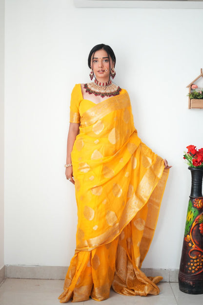 Haldi Wear Yellow Color Ready To Wear Saree