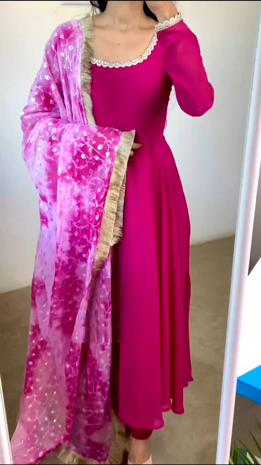 Pink Color Anarkali Suit With Printed Work Dupatta