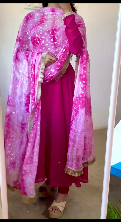 Pink Color Anarkali Suit With Printed Work Dupatta