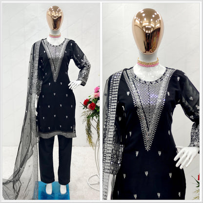 Silver Sequence Work Black Color Salwar Suit