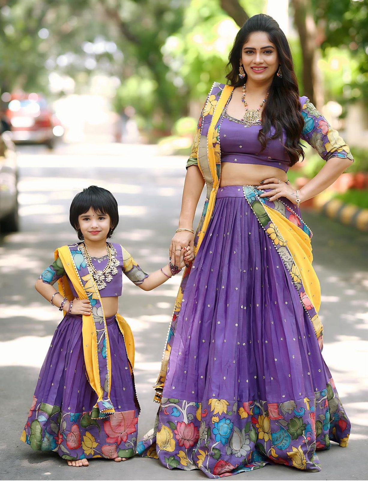 Printed Purple Color Mother And Daughter Lehenga Choli
