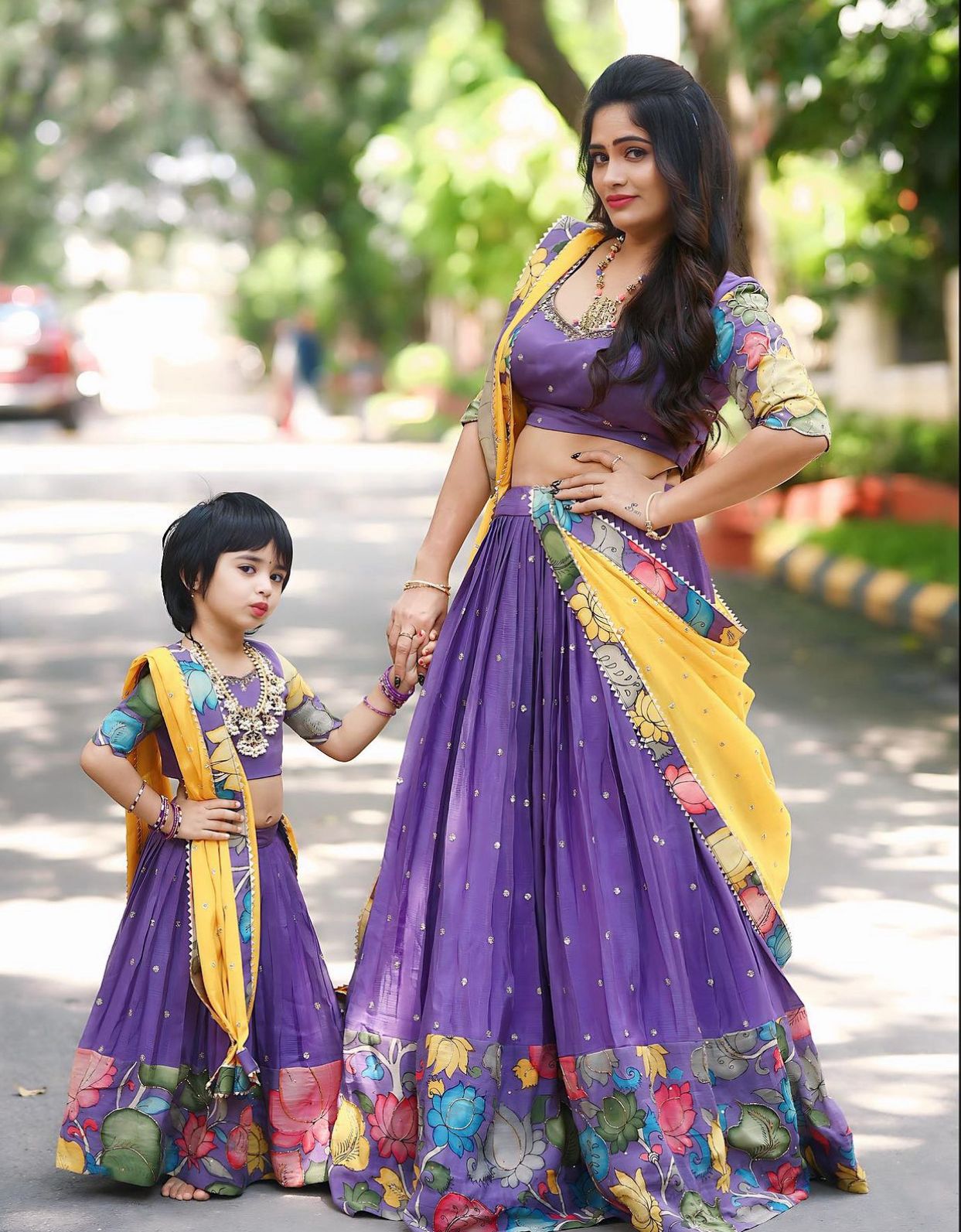Printed Purple Color Mother And Daughter Lehenga Choli