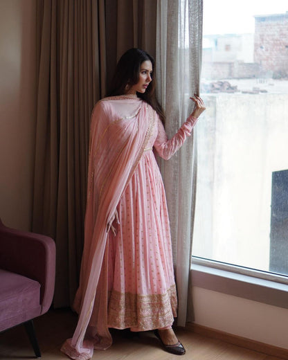 Gorgeous Light Pink Sequence Work Anarkali Gown