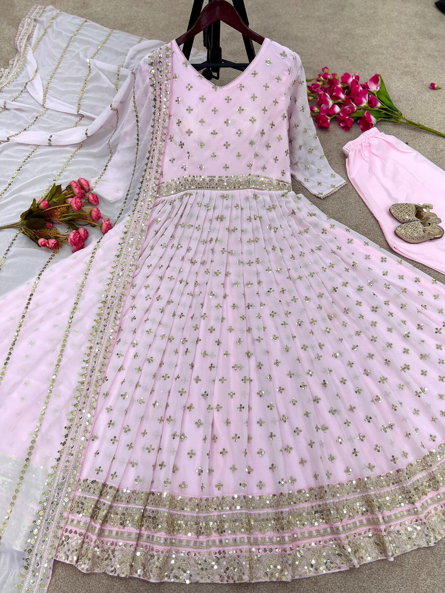 Gorgeous Light Pink Sequence Work Anarkali Gown