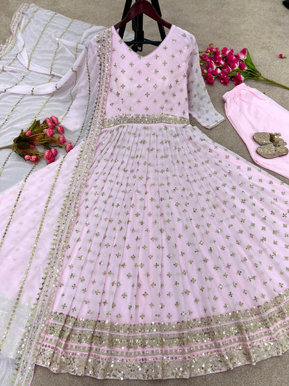 Gorgeous Light Pink Sequence Work Anarkali Gown