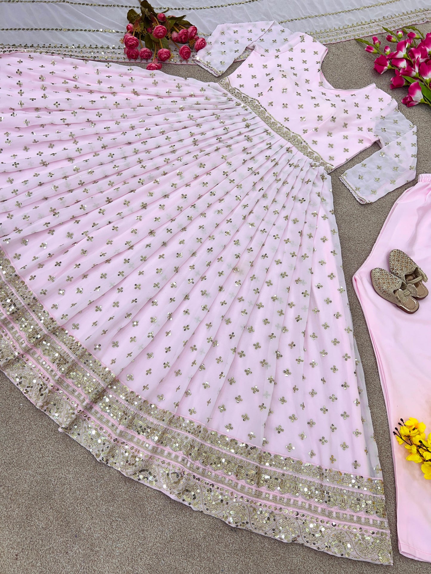 Gorgeous Light Pink Sequence Work Anarkali Gown