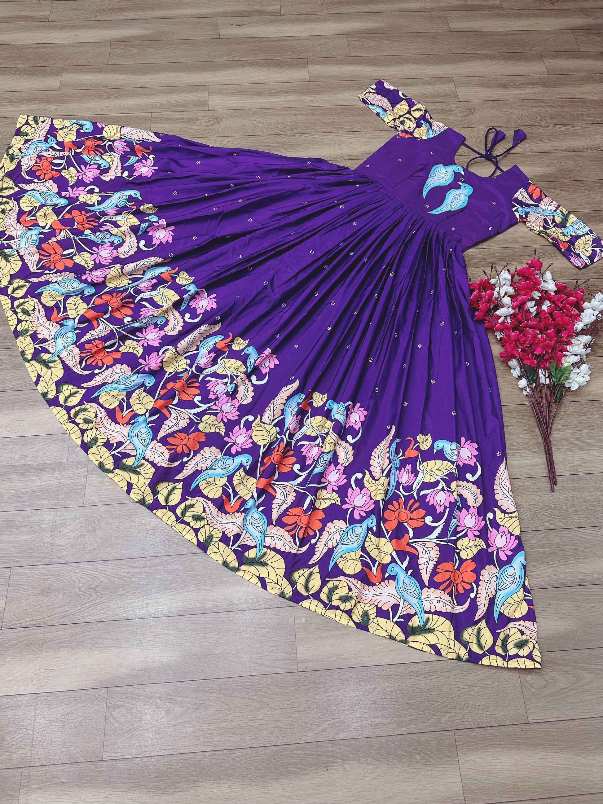 Violet kalamkari cotton dress - THEHANDLOOMPROJECT