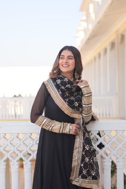 Stunning Work Black Color Gown With Dupatta