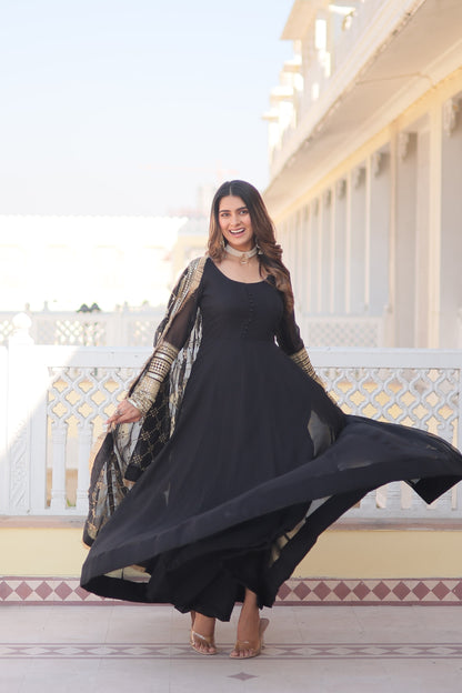 Stunning Work Black Color Gown With Dupatta